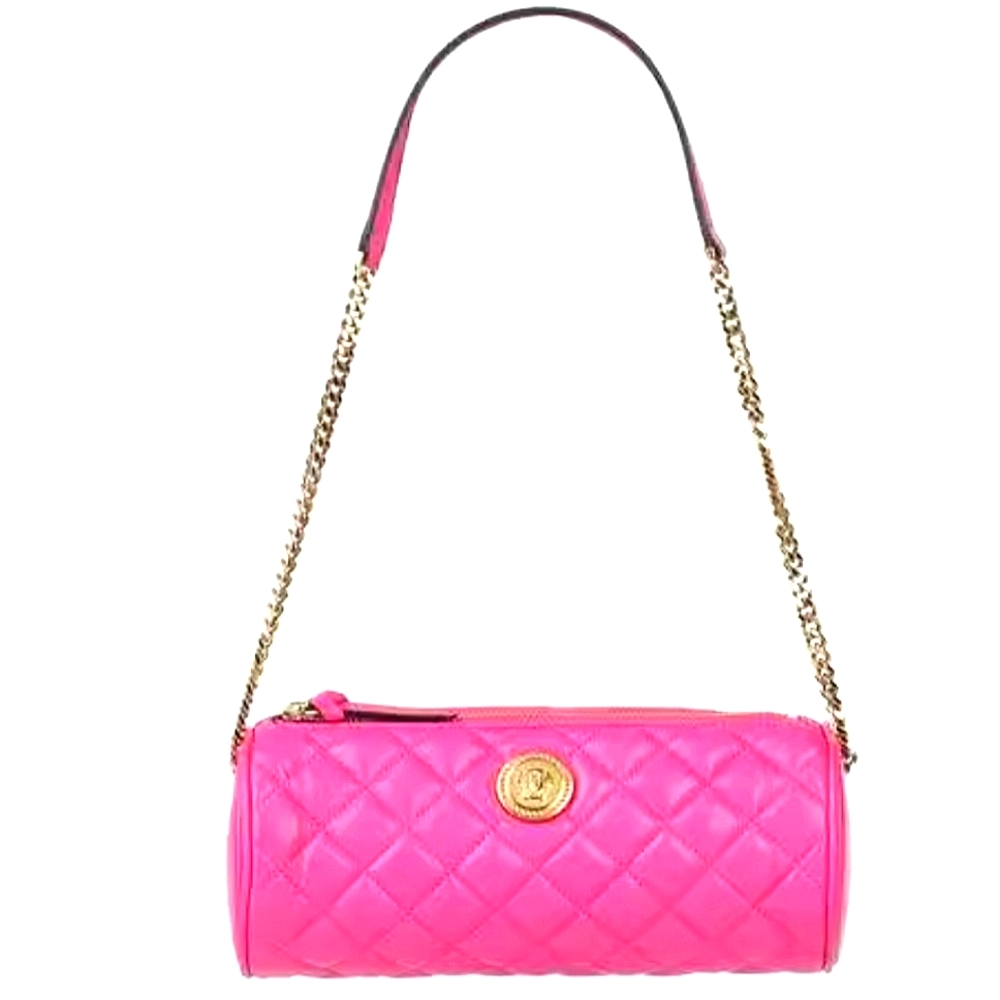 Versace Hot Pink Quilted Chain Strap Crossbody Bag